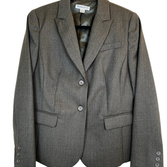 Vintage Pendleton 100% Virgin Wool Gray Blazer Women's Sz 10 2-Button‎ Career - Picture 1 of 9